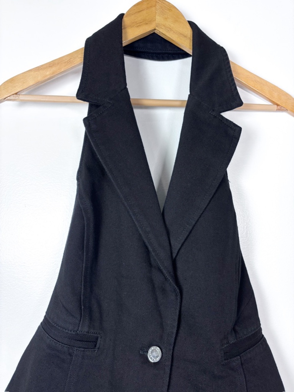 WeWoreWhat Revolve Black Denim Halter Backless Collared Vest Size Small NWT - Picture 4 of 7